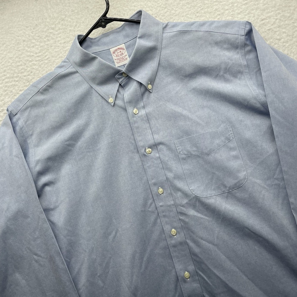Brooks Brothers Dress Shirt Mens 18 38 Blue Traditional Fit Non Iron Supima